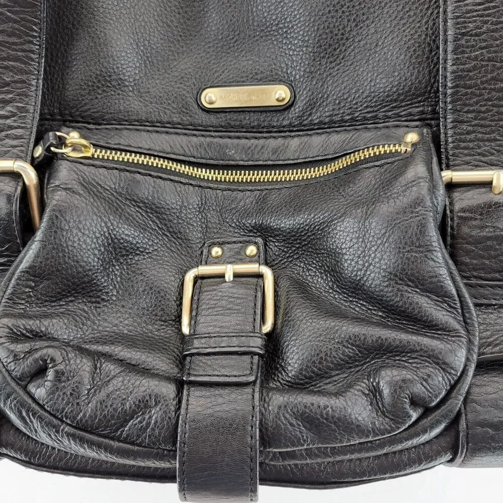 Michael Kors Black Leather Tote Bag Shoulder Bag Gold Tone‎ Hardware 17x12x5.5 - Picture 4 of 14